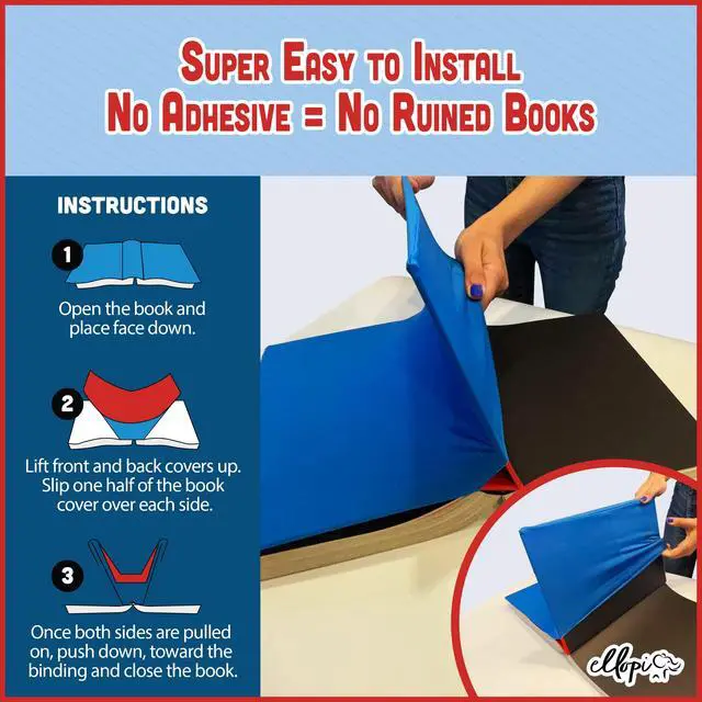 Alt view image 3 of 7 - Easy Apply Stretchable Book Cover 1 Pack Light Blue. Jumbo Jacket Fits Most Hardcover Textbooks Up to 9" x 11". Adhesive-Free, Nylon Fabric Protectors. Washable and Reusable School Supply for Students