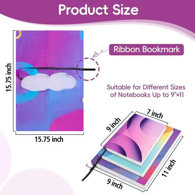 Alt view image 2 of 7 - 8 Pack Nylon Stretchable Book Covers, Jumbo Book Sleeves for Textbook Hardcover Books up to 9 x 11 Inches, Reusable, Washable and Protective, Textbook Covers to School Supplies