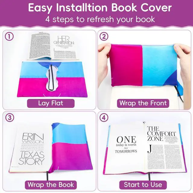 Alt view image 4 of 7 - 8 Pack Nylon Stretchable Book Covers, Jumbo Book Sleeves for Textbook Hardcover Books up to 9 x 11 Inches, Reusable, Washable and Protective, Textbook Covers to School Supplies