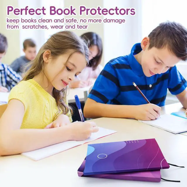 Alt view image 5 of 7 - 8 Pack Nylon Stretchable Book Covers, Jumbo Book Sleeves for Textbook Hardcover Books up to 9 x 11 Inches, Reusable, Washable and Protective, Textbook Covers to School Supplies