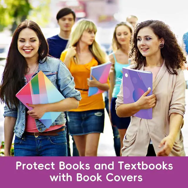 Alt view image 6 of 7 - 8 Pack Nylon Stretchable Book Covers, Jumbo Book Sleeves for Textbook Hardcover Books up to 9 x 11 Inches, Reusable, Washable and Protective, Textbook Covers to School Supplies
