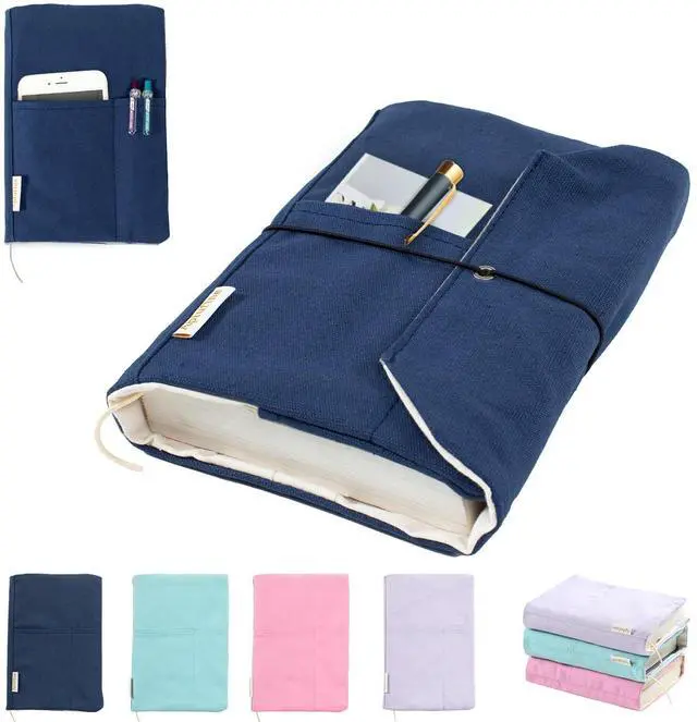 Main image of Canvas Book Covers, Washable Book Protector, Book Cover for Paperback Novels, Adjustable Book Cover for Hardcover with Pockets for Pen, Soft Cover Books, Book Lovers Gifts