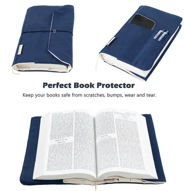 Alt view image 2 of 7 - Canvas Book Covers, Washable Book Protector, Book Cover for Paperback Novels, Adjustable Book Cover for Hardcover with Pockets for Pen, Soft Cover Books, Book Lovers Gifts