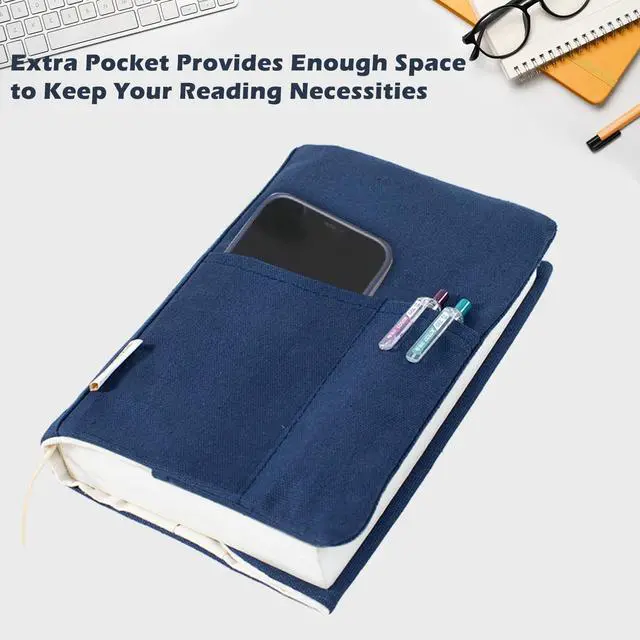 Alt view image 3 of 7 - Canvas Book Covers, Washable Book Protector, Book Cover for Paperback Novels, Adjustable Book Cover for Hardcover with Pockets for Pen, Soft Cover Books, Book Lovers Gifts