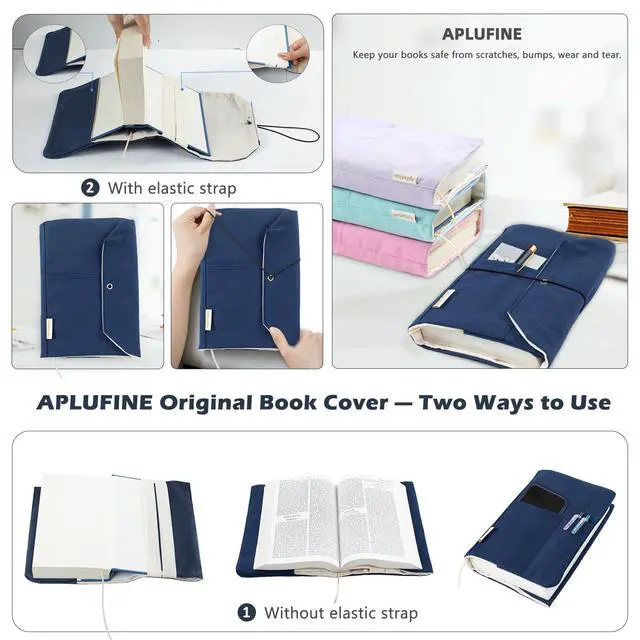 Alt view image 4 of 7 - Canvas Book Covers, Washable Book Protector, Book Cover for Paperback Novels, Adjustable Book Cover for Hardcover with Pockets for Pen, Soft Cover Books, Book Lovers Gifts