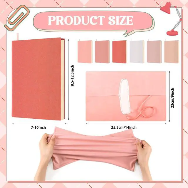 Alt view image 2 of 6 - 6 Pack Stretchable Book Covers 9 x 11 Inch Jumbo Book Covers Washable Reusable Aesthetic Protector Fabric for Hardcover Textbooks School Supplies(Pink Gradient)