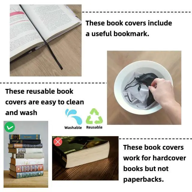 Alt view image 6 of 6 - Stretchable Fabric Book Cover for Hardcover, 6 Pack of Nylon Book Cloth - Jumbo Book Sleeve, Protector for Hardcover and Textbooks (Cute, 9.5" x 11")