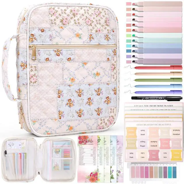 Main image of Bible Cover Case for Women Bible Bag Journaling Kit w/Study Supplies