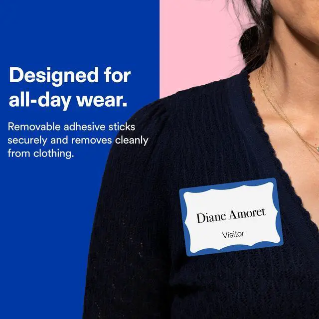 Alt view image 2 of 6 - Customizable Name Tags, 2-1/3" x 3-3/8", White with Blue Border, Removable Adhesive, 100 Name Badge Labels Total, Great for Meetings, Events, and More (05144)