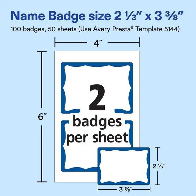 Alt view image 3 of 6 - Customizable Name Tags, 2-1/3" x 3-3/8", White with Blue Border, Removable Adhesive, 100 Name Badge Labels Total, Great for Meetings, Events, and More (05144)