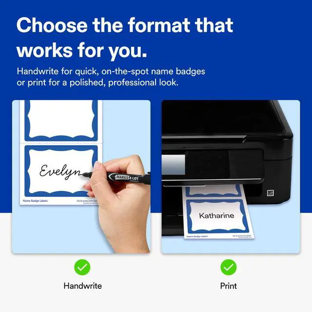 Alt view image 4 of 6 - Customizable Name Tags, 2-1/3" x 3-3/8", White with Blue Border, Removable Adhesive, 100 Name Badge Labels Total, Great for Meetings, Events, and More (05144)