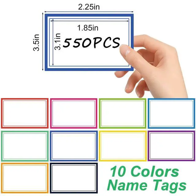 Alt view image 2 of 7 - 550 Pcs Name Tags Stickers, 3.5x2.25 inch Blank Name Labels Stickers, 10 Colors Double-line Nametags Name Tag Sticker for Kids, Classroom, School, Office, Conferences, Locker, School Supplies