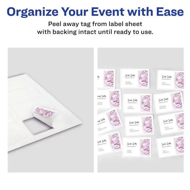 Alt view image 3 of 7 - Flexible Printable Name Tag Stickers, 2-1/3" x 3-3/8", Matte White, Removable Adhesive, Laser & Inkjet Compatible, 80 Name Badges Total, Great for Networking, Events, and More (25395)