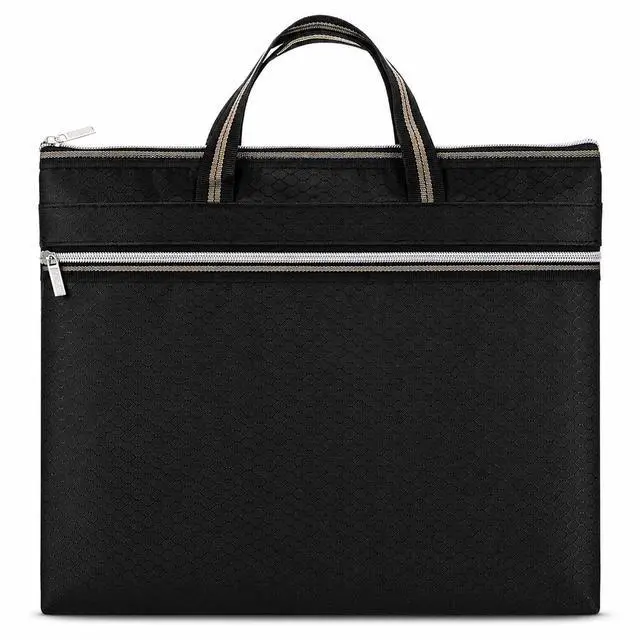 Main image of Large Zipper Pouch with Handle, 14.2x11.8 Inch Black Zippered Document Bag for Office Travel and Storage, Waterproof File Organizer for Papers, Portable A4 Size Folder