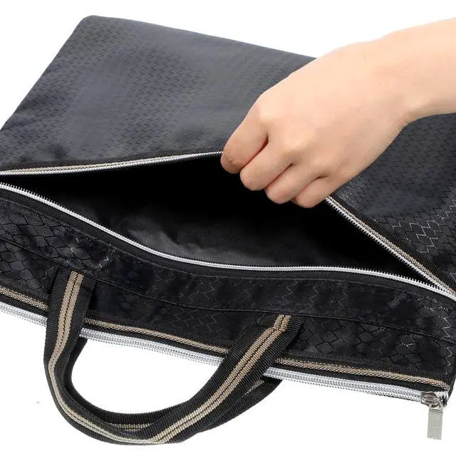 Alt view image 6 of 7 - Large Zipper Pouch with Handle, 14.2x11.8 Inch Black Zippered Document Bag for Office Travel and Storage, Waterproof File Organizer for Papers, Portable A4 Size Folder