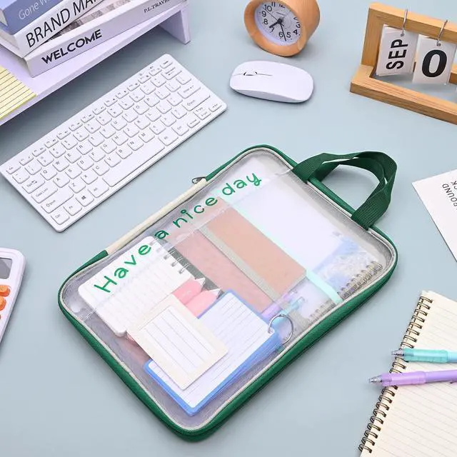 Alt view image 3 of 7 - A4 Mesh Zipper Pouch Bags, Multi-Layer File Folder (Deep Green)