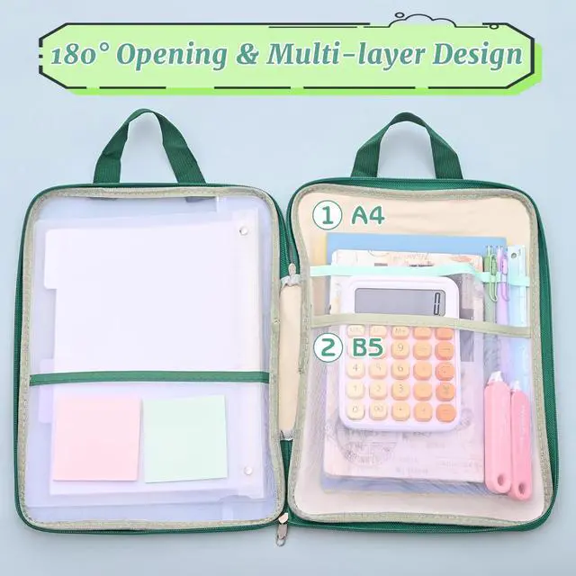 Alt view image 6 of 7 - A4 Mesh Zipper Pouch Bags, Multi-Layer File Folder (Bright Yellow)