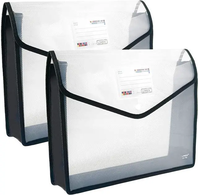 Main image of Plastic File Folders Legal Size Expandable Document Folder with Snap Button Closure, A4 Expanding File Wallet Envelopes Pouch with Label Pocket, 2 Packs, Black