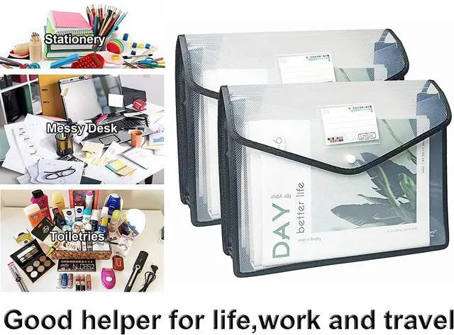Alt view image 3 of 7 - Plastic File Folders Legal Size Expandable Document Folder with Snap Button Closure, A4 Expanding File Wallet Envelopes Pouch with Label Pocket, 2 Packs, Black