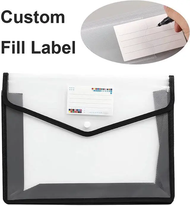 Alt view image 4 of 7 - Plastic File Folders Legal Size Expandable Document Folder with Snap Button Closure, A4 Expanding File Wallet Envelopes Pouch with Label Pocket, 2 Packs, Black