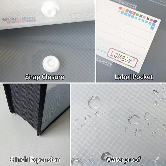 Alt view image 5 of 7 - Plastic File Folders Legal Size Expandable Document Folder with Snap Button Closure, A4 Expanding File Wallet Envelopes Pouch with Label Pocket, 2 Packs, Black