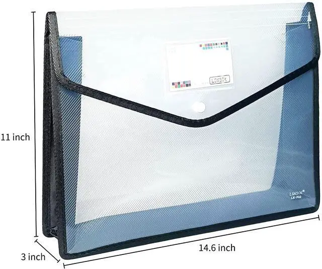 Alt view image 6 of 7 - Plastic File Folders Legal Size Expandable Document Folder with Snap Button Closure, A4 Expanding File Wallet Envelopes Pouch with Label Pocket, 2 Packs, Black