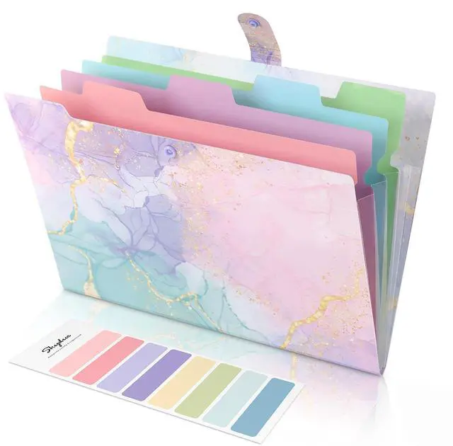Main image of Expanding File Folder with 5 Pockets, Cute Accordion File Organizer, Letter Size Filing Folder, Letter Size Folders for Documents, School Office Supplies Marble Pink