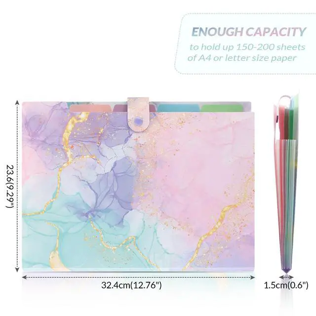 Alt view image 5 of 7 - Expanding File Folder with 5 Pockets, Cute Accordion File Organizer, Letter Size Filing Folder, Letter Size Folders for Documents, School Office Supplies Marble Pink