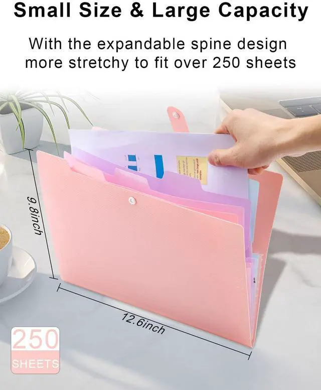 Alt view image 3 of 7 - Expanding File Folder, 5 Pocket Cute Folders with Labels Letter Size Accordion File Organizer Portable Expandable File Folder For Documents Aesthetic Paper Organizer Folder for School Office