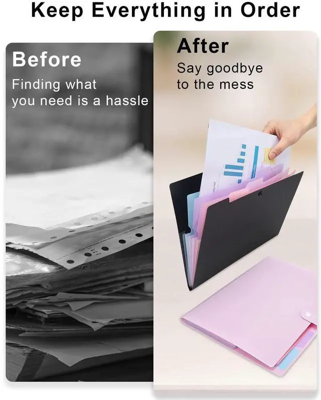 Alt view image 6 of 7 - Expanding File Folder, 5 Pocket Cute Folders with Labels Letter Size Accordion File Organizer Portable Expandable File Folder For Documents Aesthetic Paper Organizer Folder for School Office