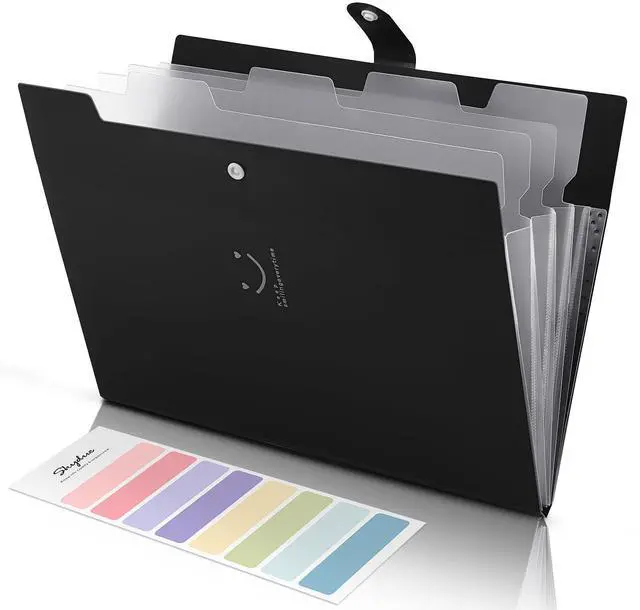 Main image of File Folder with 8 Labels, 5 Pockets Accordion Paper Organizer for School and OfficeA4 Letter SizeBlack