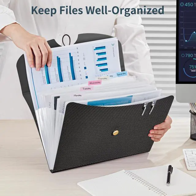 Alt view image 4 of 7 - 7 Pockets Expanding File Folder, A4 Accordion folders, Black