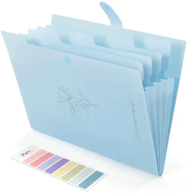 Main image of Expanding File Organizer with 5 Pockets, Accordion File Folders with Labels, Portable Document Paper Bill Receipt Organizer, Home College School Office Supplies, Letter Size,Babyblue
