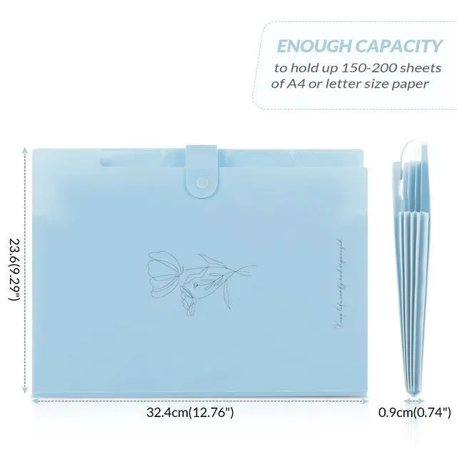 Alt view image 3 of 6 - Expanding File Organizer with 5 Pockets, Accordion File Folders with Labels, Portable Document Paper Bill Receipt Organizer, Home College School Office Supplies, Letter Size,Babyblue