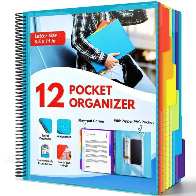 Main image of 12 Pocket Poly Project Organizer for School & Office, Expandable File Folder with Dividers, Durable Accordion Folder for Documents, Homework, Bills Organization (Blue)