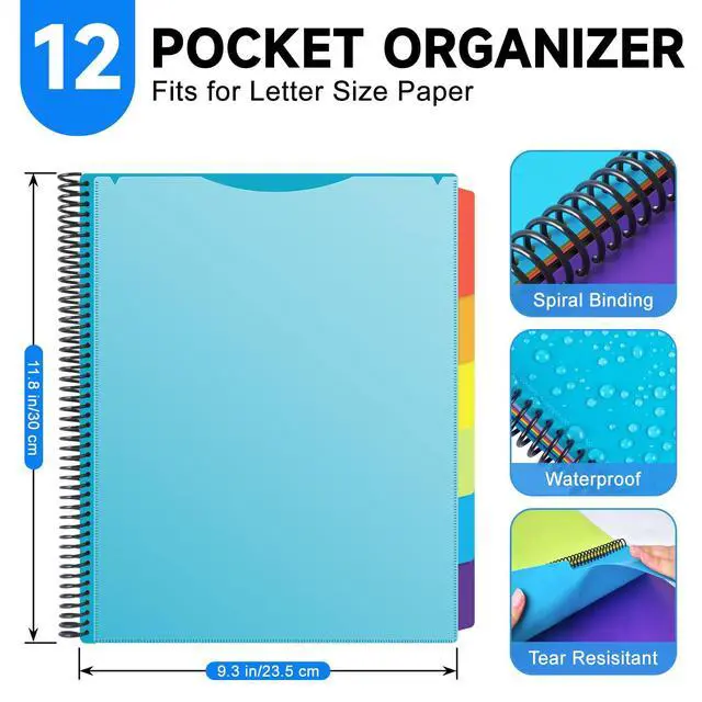 Alt view image 2 of 7 - 12 Pocket Poly Project Organizer for School & Office, Expandable File Folder with Dividers, Durable Accordion Folder for Documents, Homework, Bills Organization (Blue)