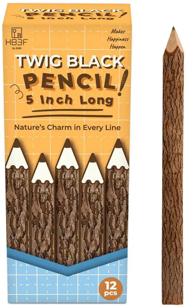 Main image of Wooden Pencils Rustic Bark Twig Natural Wood Pencil 12 Pack 5 Inch for Kids Classroom Woodland Party Favors Camping Day Decorations Camp Themed Supplies Novelty Gifts