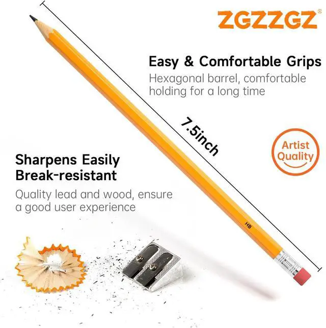 Alt view image 2 of 6 - Wood-Cased #2 HB Pencils, 200 Pack Sharpened Yellow Pencils with Erasers, Bulk Pack Graphite Pencils for School and Teacher Supplies, Writing, Drawing and Sketching (200)