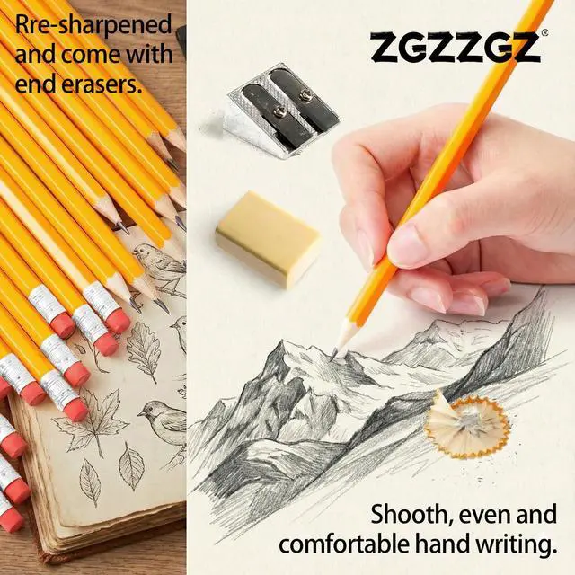Alt view image 3 of 6 - Wood-Cased #2 HB Pencils, 200 Pack Sharpened Yellow Pencils with Erasers, Bulk Pack Graphite Pencils for School and Teacher Supplies, Writing, Drawing and Sketching (200)