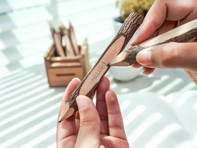 Alt view image 3 of 7 - Pencil Wood Favors of Graphite Wooden Tree Rustic Twig Pencils Birch of 12 Camping Lumberjack Decorations Party Supplies Novelty Gifts Bark Pencils Gifts (5 Inch Personalized)