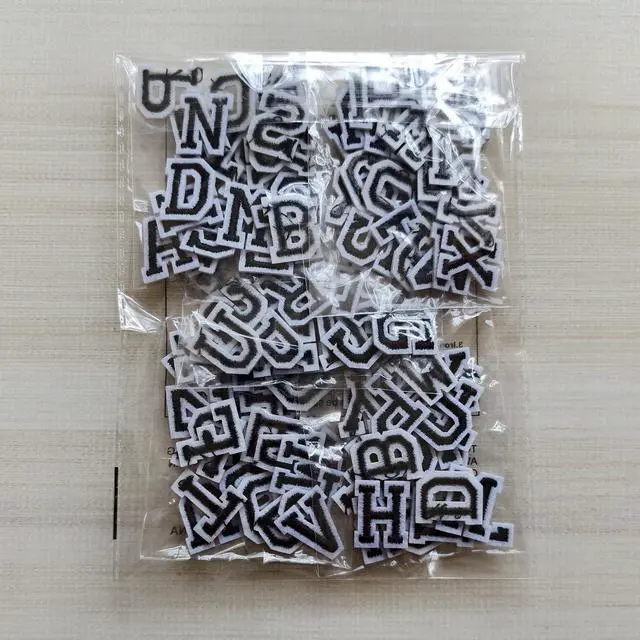 Alt view image 5 of 5 - 130pcs Iron on Letter Patches 0.7 inch, 5 Sets of 26 Embroidered Alphabet A-Z Patches for Clothing Jackets Hats Backpacks Jeans Black