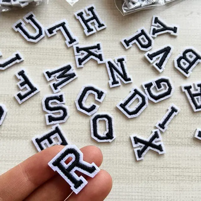 Alt view image 3 of 5 - 130pcs Iron on Letter Patches 0.7 inch, 5 Sets of 26 Embroidered Alphabet A-Z Patches for Clothing Jackets Hats Backpacks Jeans Black