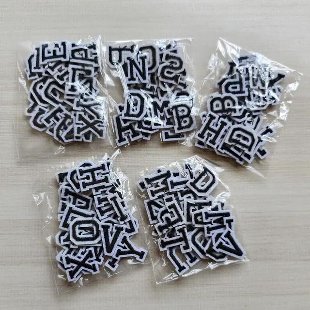 Alt view image 4 of 5 - 130pcs Iron on Letter Patches 0.7 inch, 5 Sets of 26 Embroidered Alphabet A-Z Patches for Clothing Jackets Hats Backpacks Jeans Black