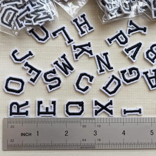 Alt view image 2 of 5 - 130pcs Iron on Letter Patches 0.7 inch, 5 Sets of 26 Embroidered Alphabet A-Z Patches for Clothing Jackets Hats Backpacks Jeans Black