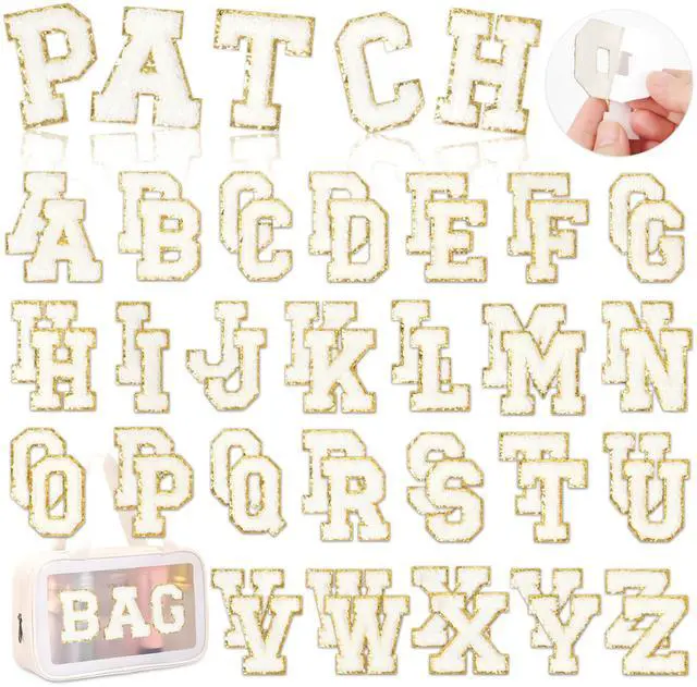 Main image of Self-Adhesive Chenille Letters Patches: 52PCS White for DIY Clothes