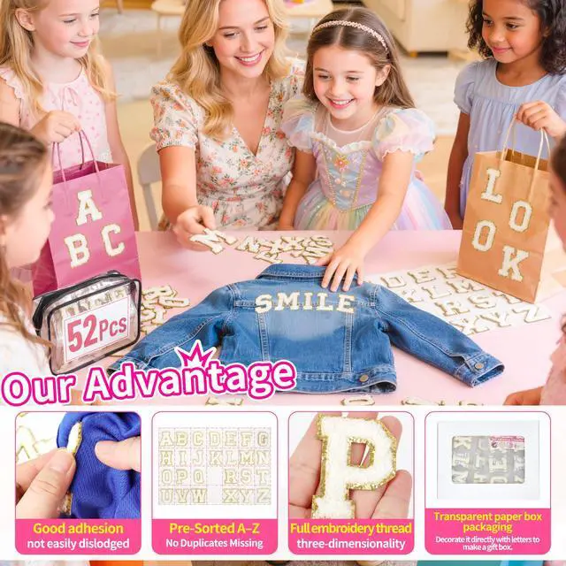 Alt view image 3 of 7 - Self-Adhesive Chenille Letters Patches: 52PCS White for DIY Clothes