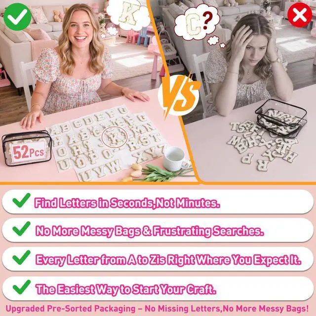 Alt view image 4 of 7 - Self-Adhesive Chenille Letters Patches: 52PCS White for DIY Clothes