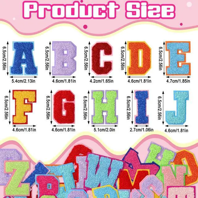 Alt view image 2 of 7 - 26 Pcs Colorful Self Adhesive Letter Patches Chenille Letter Stickers A-Z Embroidered Patches Alphabet Applique Patches for Clothes Bags Hats Jeans Phone Case DIY Accessories