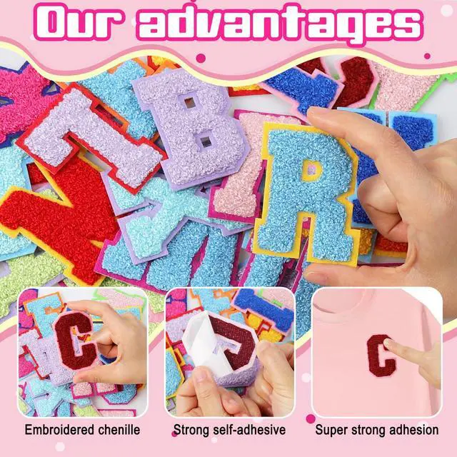 Alt view image 3 of 7 - 26 Pcs Colorful Self Adhesive Letter Patches Chenille Letter Stickers A-Z Embroidered Patches Alphabet Applique Patches for Clothes Bags Hats Jeans Phone Case DIY Accessories