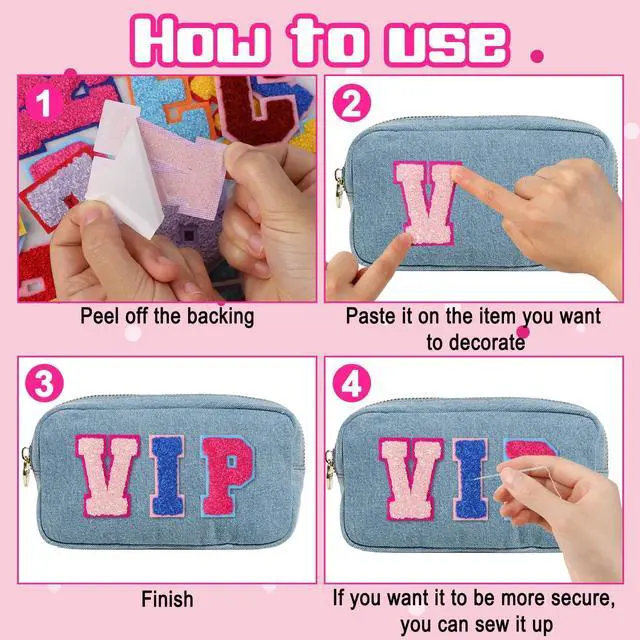 Alt view image 4 of 7 - 26 Pcs Colorful Self Adhesive Letter Patches Chenille Letter Stickers A-Z Embroidered Patches Alphabet Applique Patches for Clothes Bags Hats Jeans Phone Case DIY Accessories